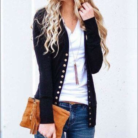 Pink Peplum Boutique Sweaters - Everyday Snap Button Sweater Cardigan Black